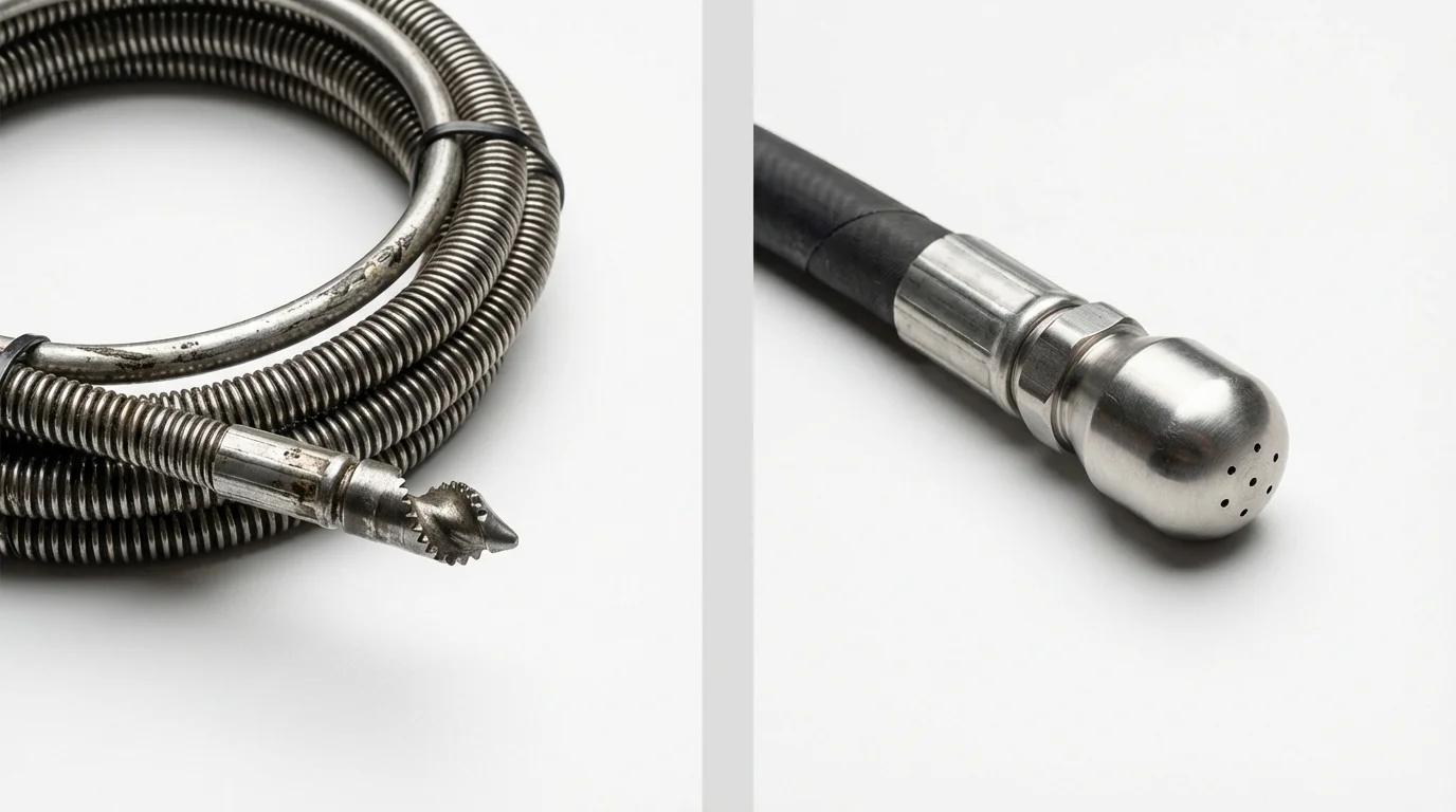 Drain snake cable and hydro jetting nozzle used for drain cleaning in Homewood, IL