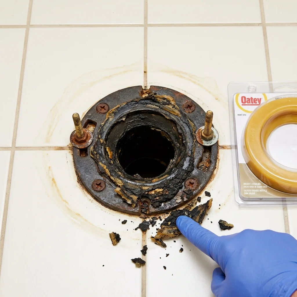 Failed wax ring showing water seepage at the base of a toilet in a Homewood, IL home