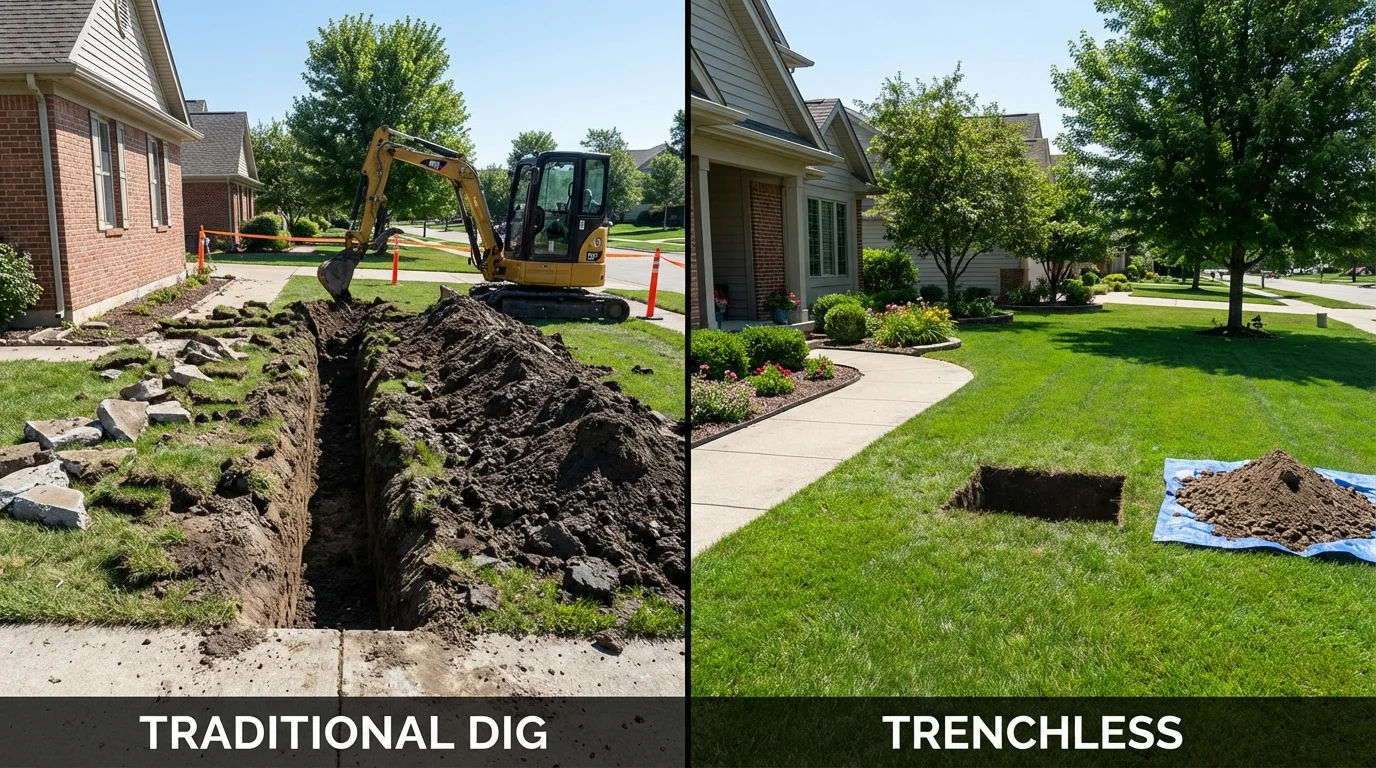 Trenchless sewer repair with minimal yard damage versus traditional excavation in Homewood, IL